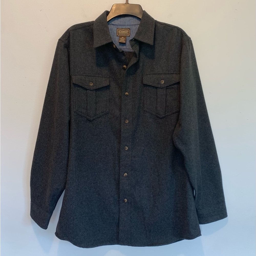 S.E. Schmidt Workwear Wool Blend Flannel Button Up Shirt Gray Men Medium Relaxed